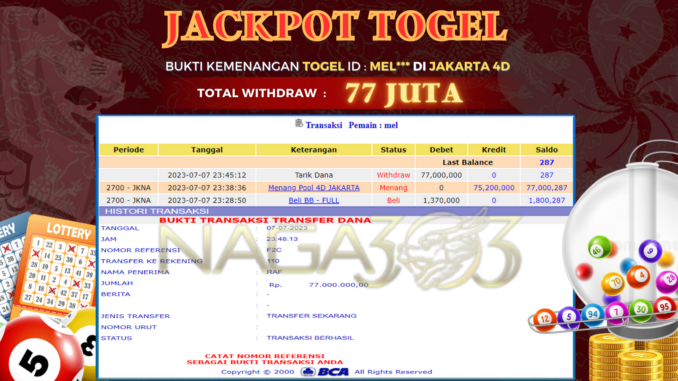 bukti jp naga303 #291